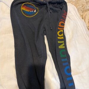 Aviator nation Black Sweatpants with Rainbow Logo and Side Lettering